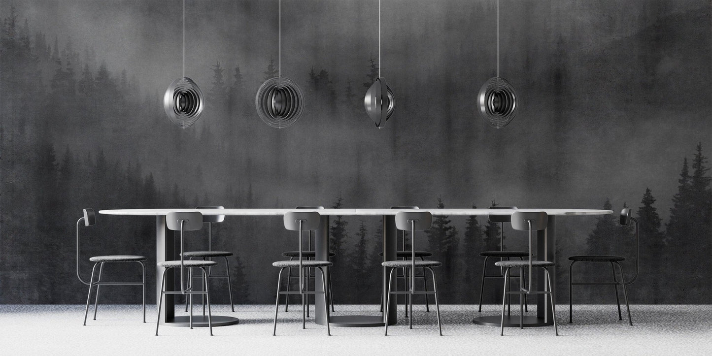 Misty forest black wallpaper design
