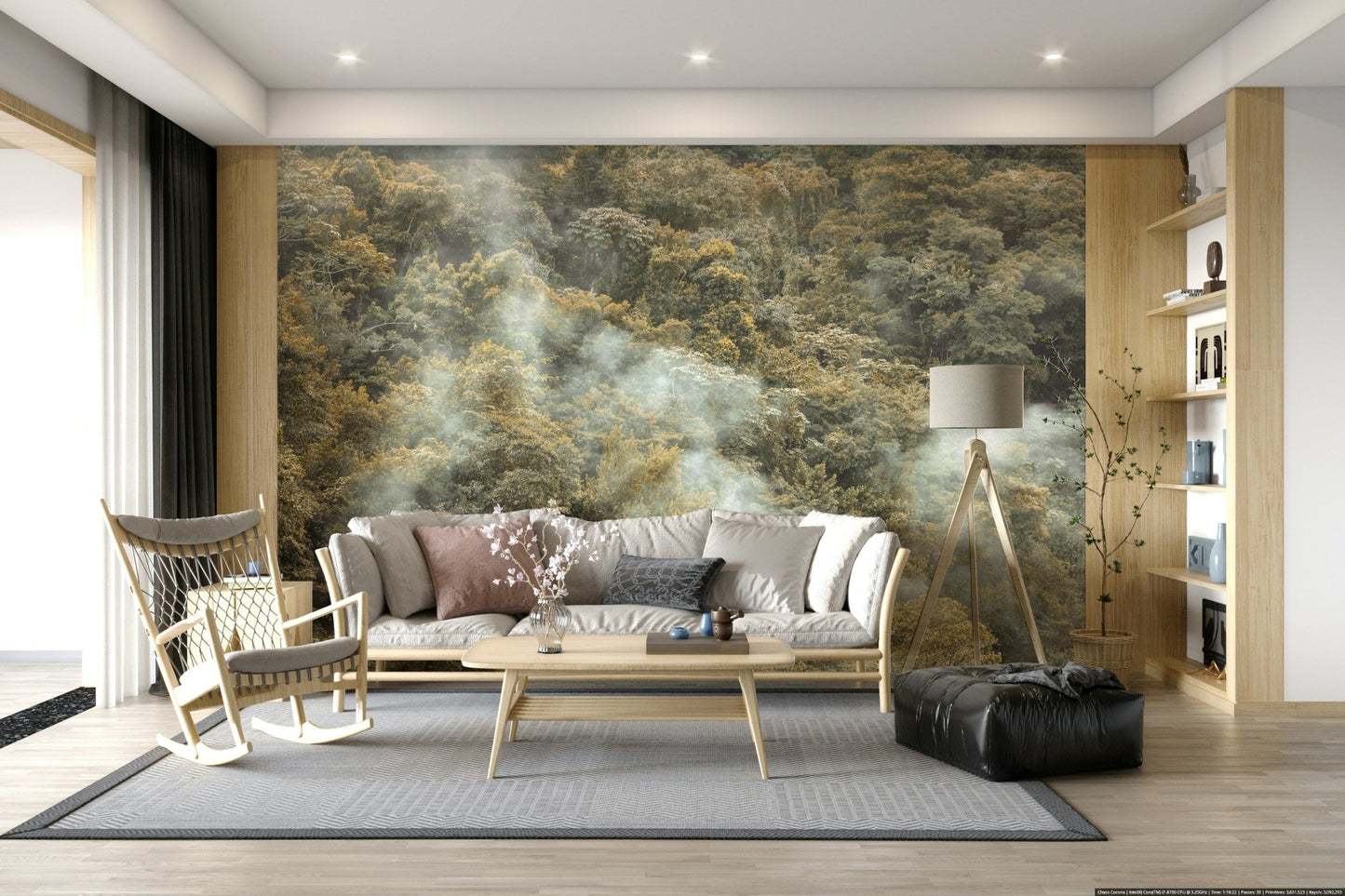 Overhead shot Misty Forest Canopy Wall Mural with mist.