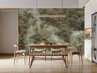 Soft light Misty Forest Canopy Wall Mural in jungle.