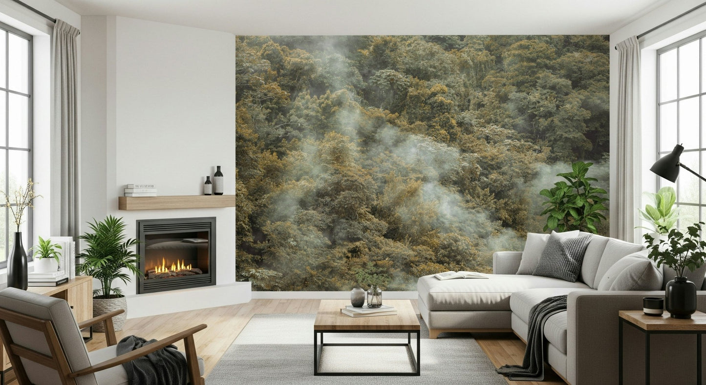 Textured tree Misty Forest Canopy Wall Mural tops design.
