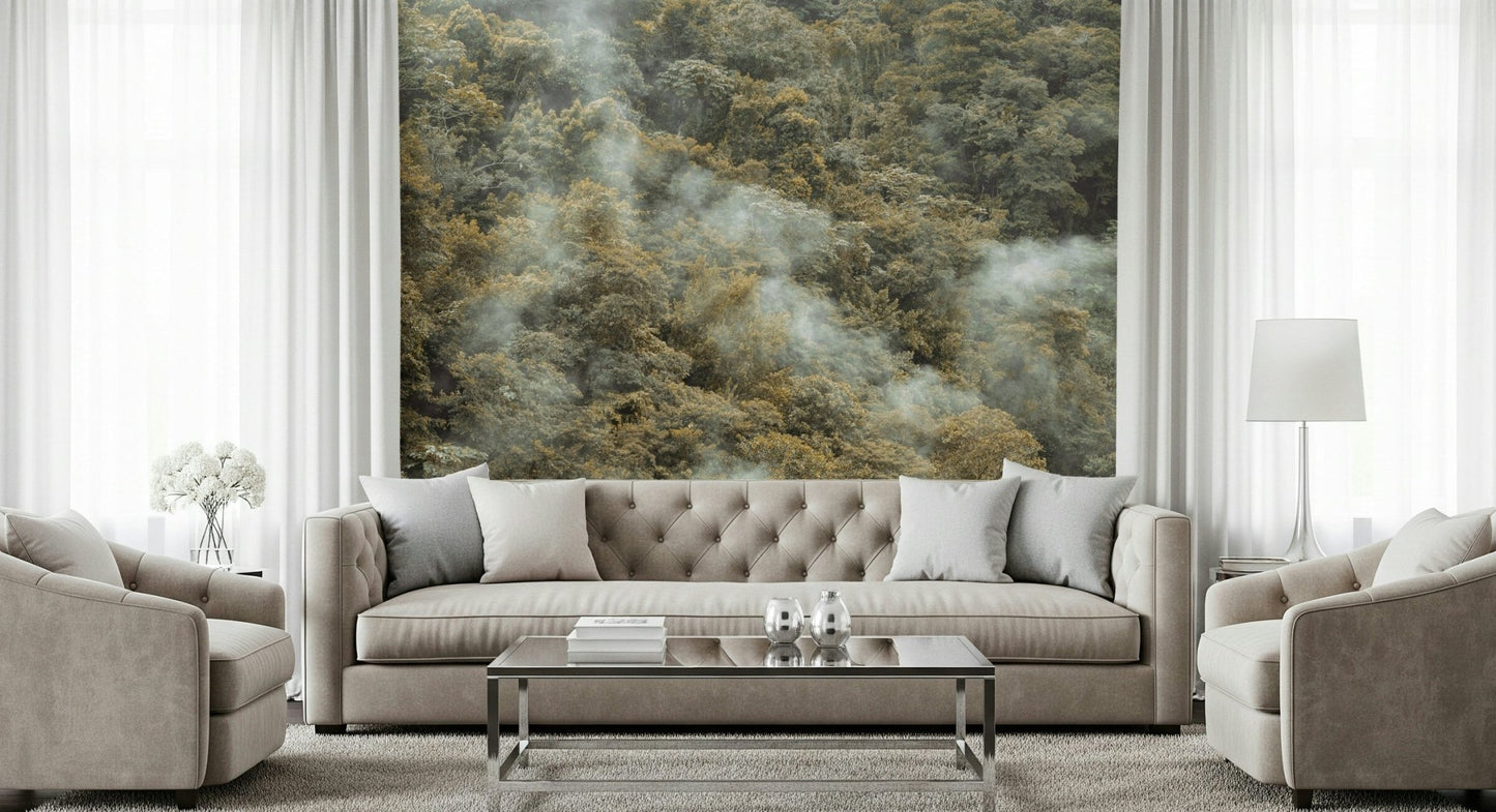 Foggy wilderness Misty Forest Canopy Wall Mural textured image.