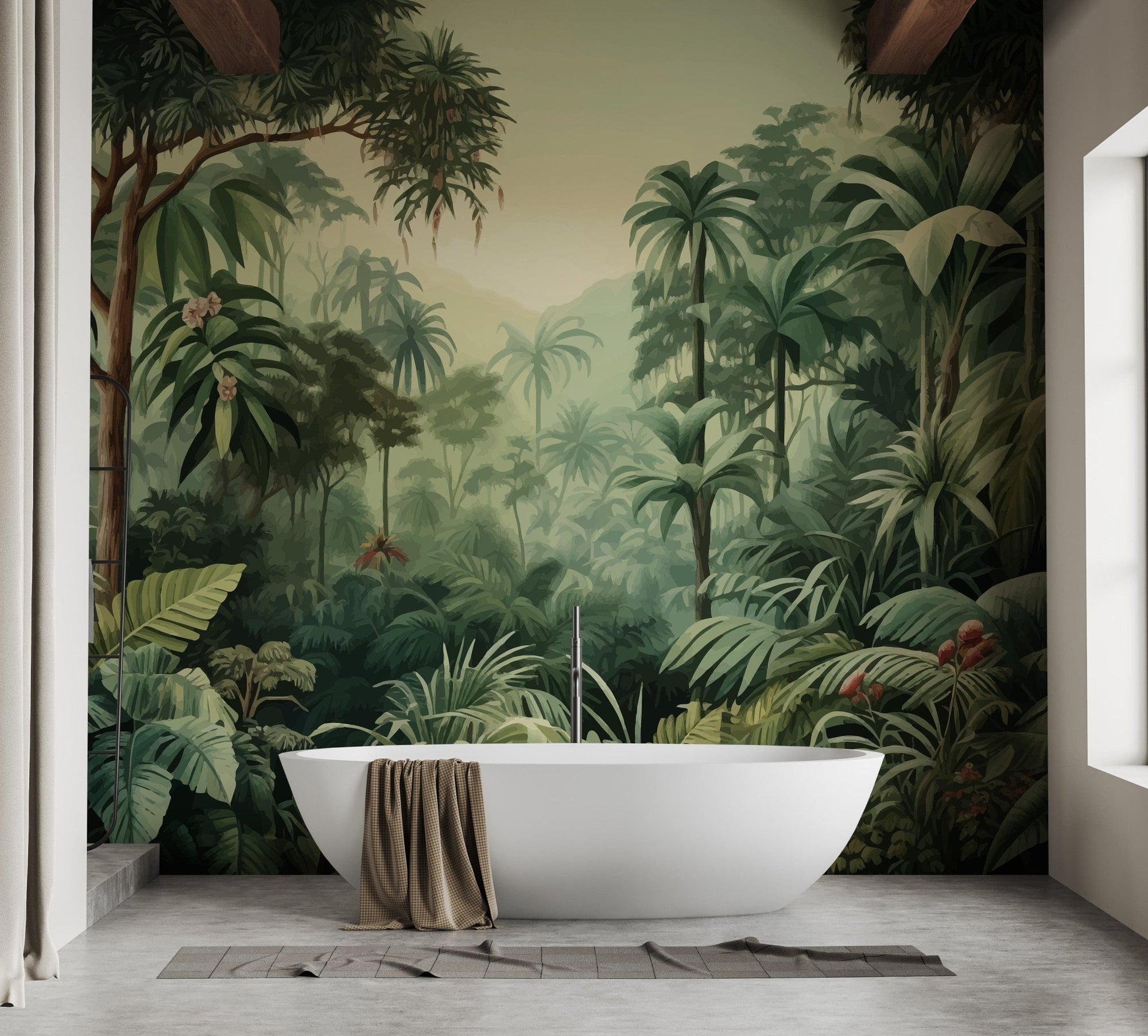 Misty Forest Colorful Tropical Scene Tree Wallpaper Mural A344