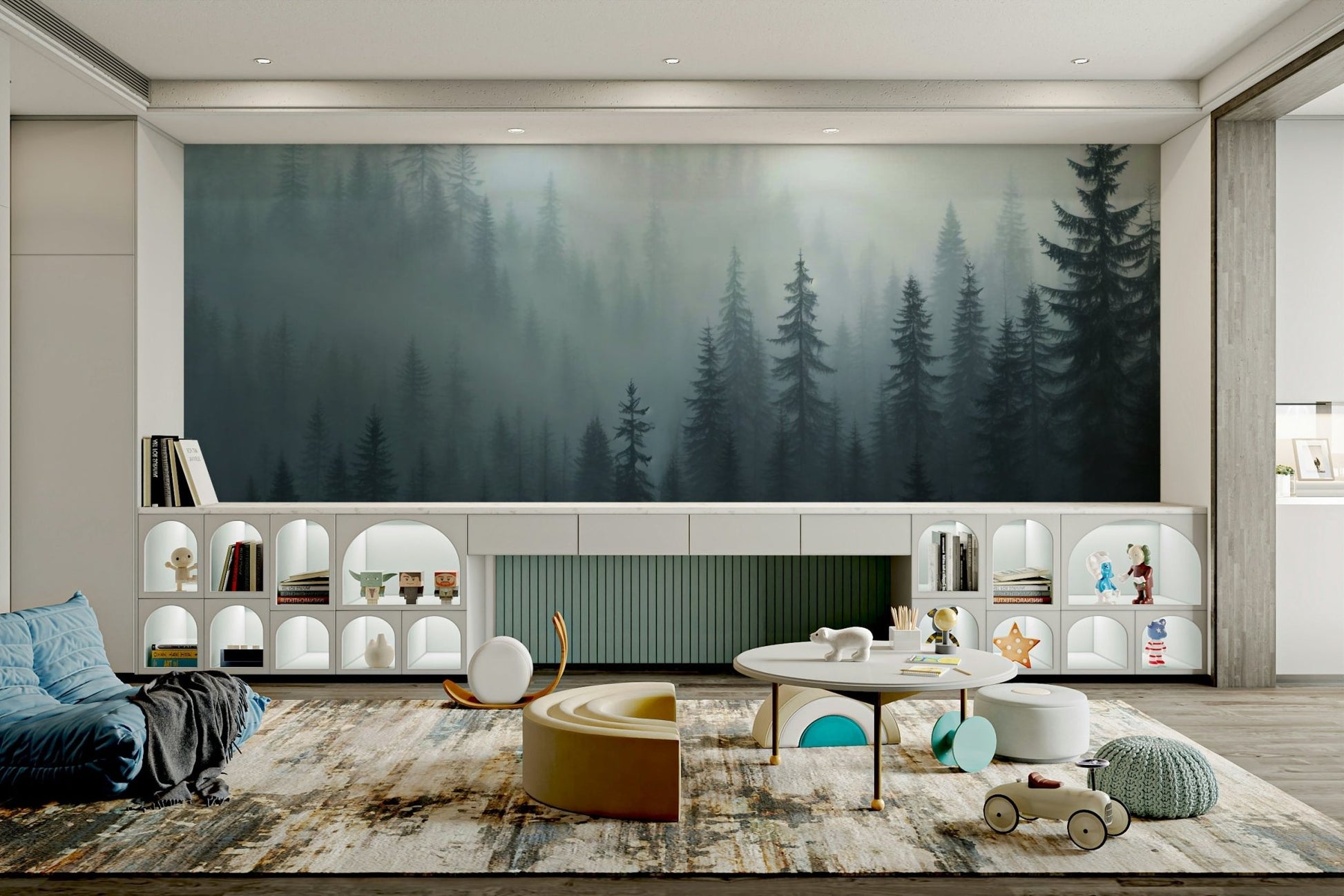 The trees and mist are a central focus of the image.

