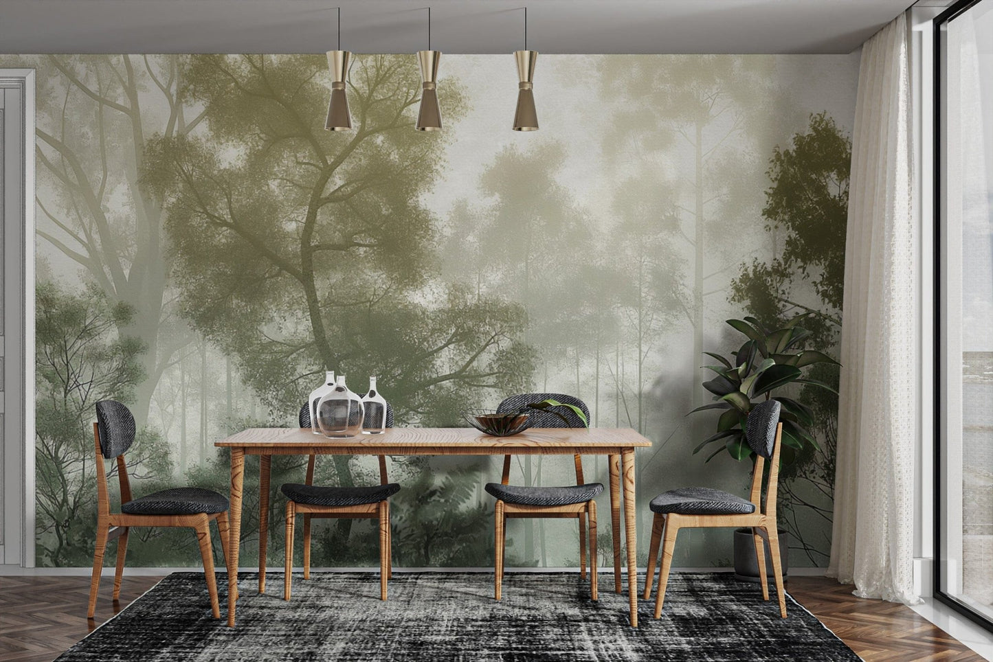 Green tree silhouette wallpaper for spaces
