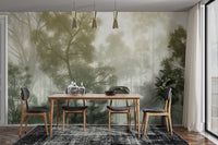 Green tree silhouette wallpaper for spaces
