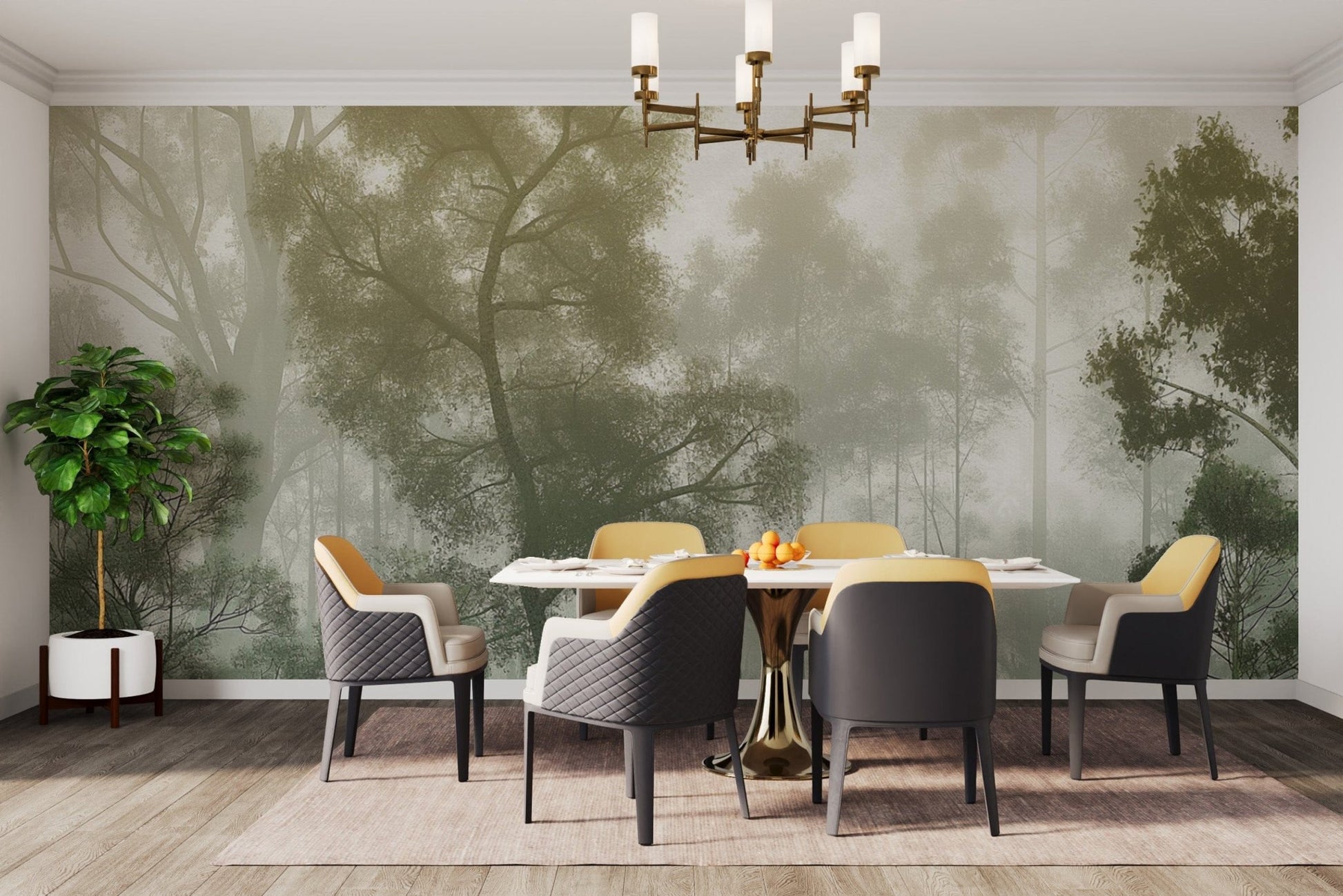 Tranquil forest tree wallpaper in green
