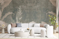 Nature-led wall mural with Misty Forest Landscape in a quiet muted palette, GD9287