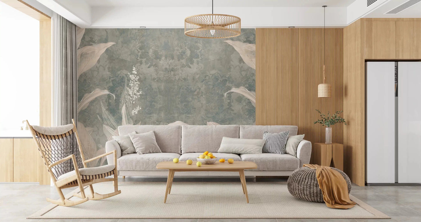 Hallway finished in Misty Forest Landscape wall mural with pale botanical detail, GD9287
