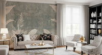 Living room space using Misty Forest Landscape mural in calm grey forest shades, GD9287