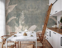 Foggy woodland wall mural in Misty Forest Landscape with muted neutral tones, GD9287