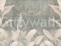 Scenic forest wall mural with soft haze and layered neutral botanical detail, GD9287