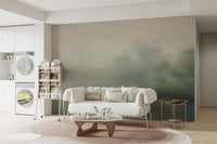 Layered misty trees wall covering
