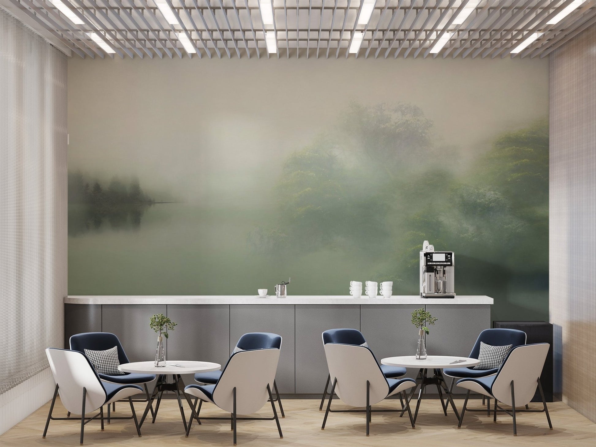 Foggy woodland scenery wall mural
