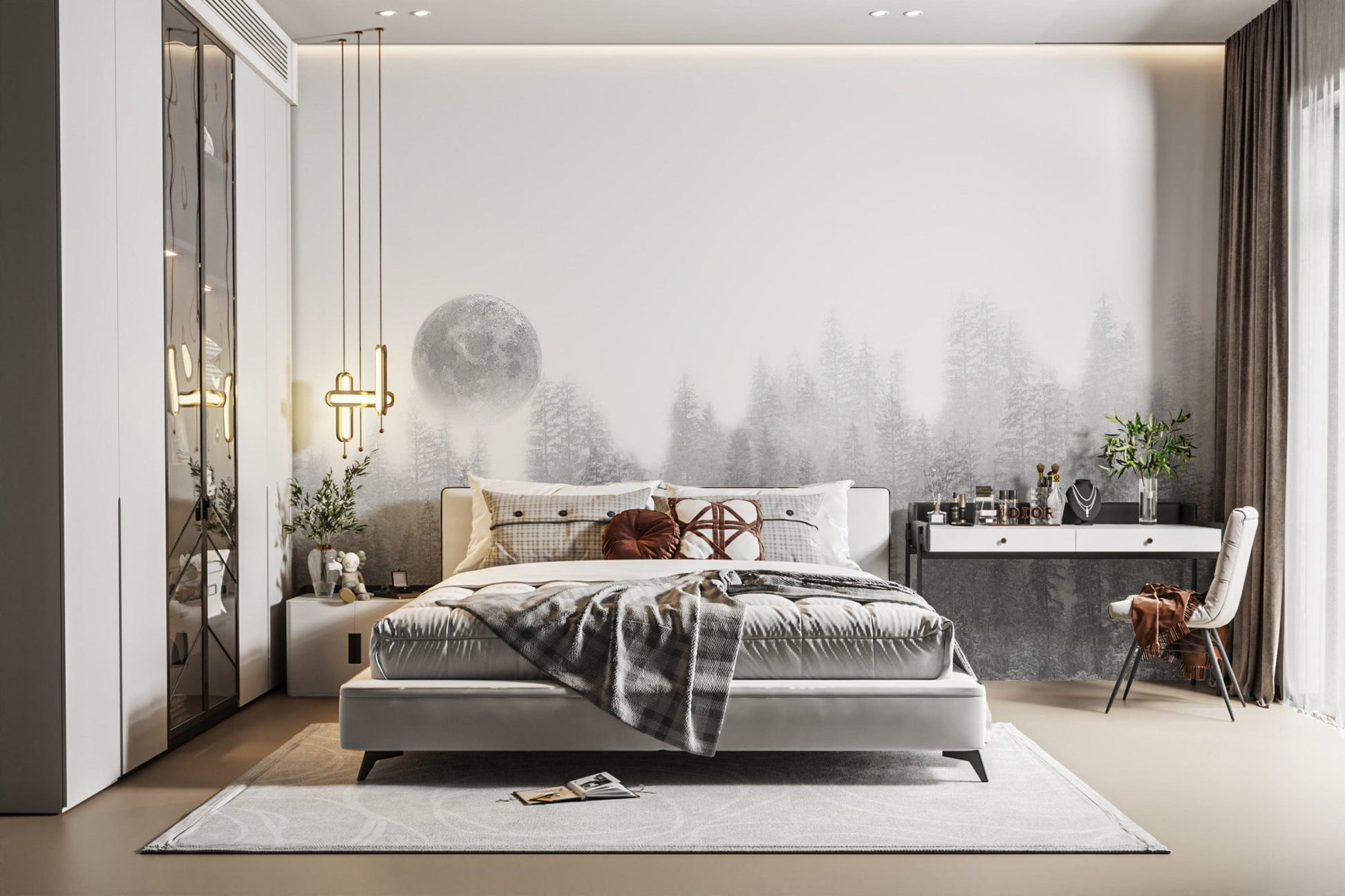 Dreamy night forest mural for home
