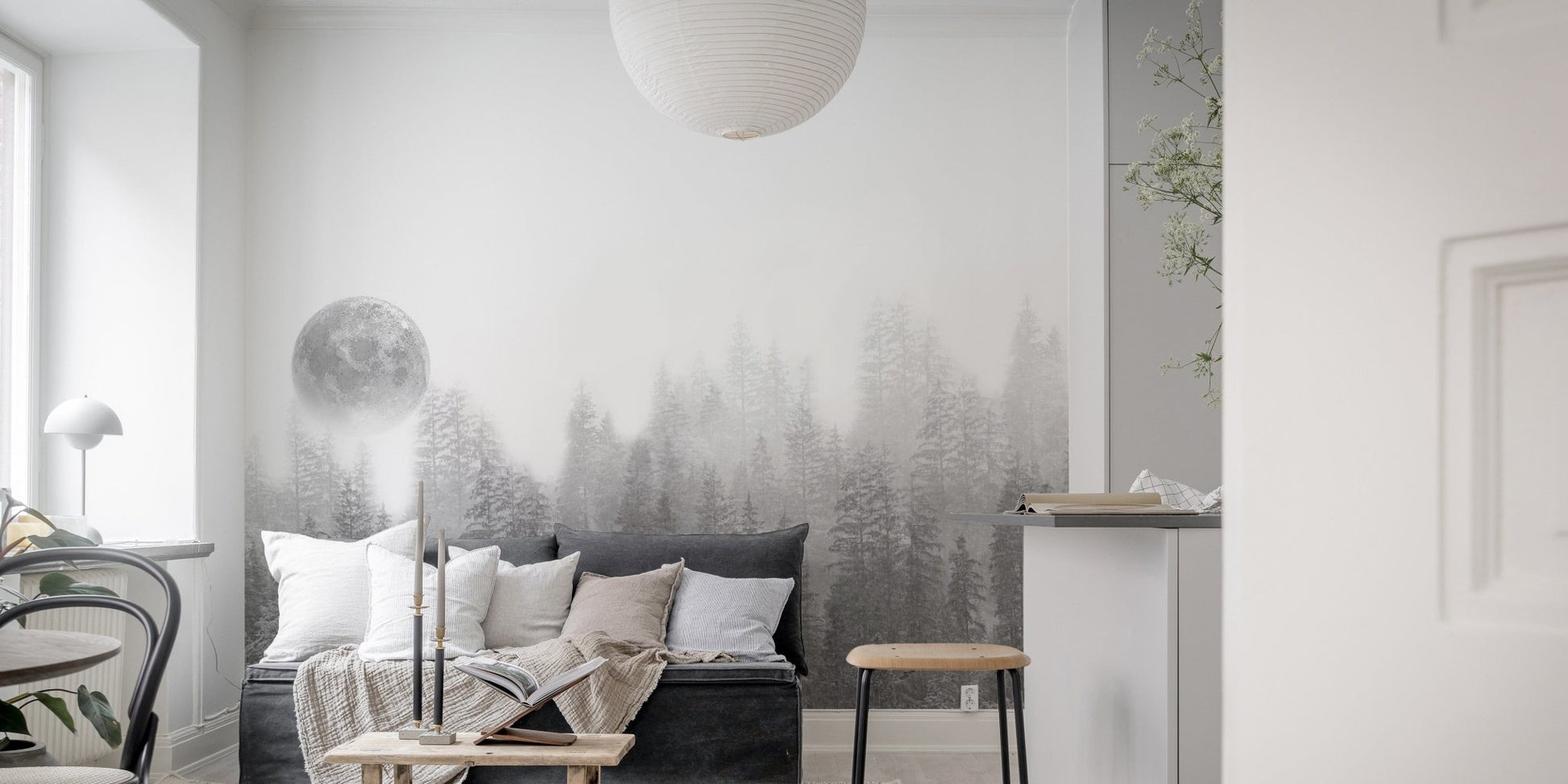 Eerie forest night scene wall mural
