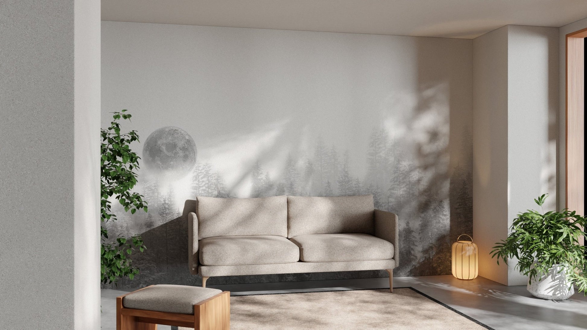 Serene moonlit forest wall covering
