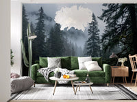 Misty Forest Path In Winter Wall Mural