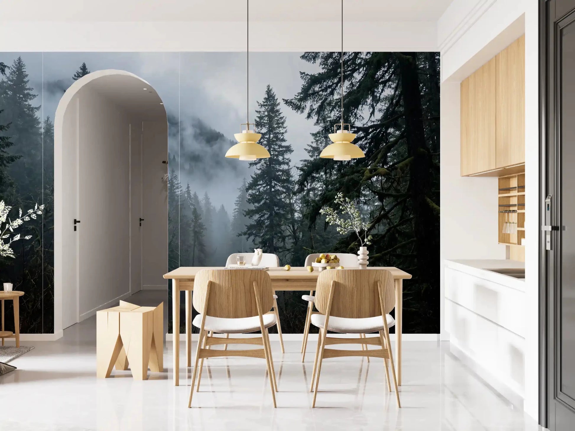 Misty Forest Path In Winter Wall Mural
