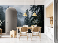 Misty Forest Path In Winter Wall Mural