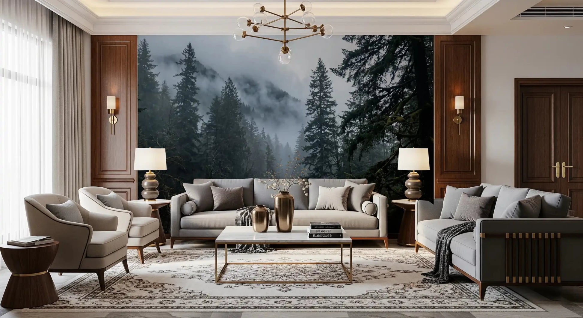 Misty Forest Path In Winter Wall Mural