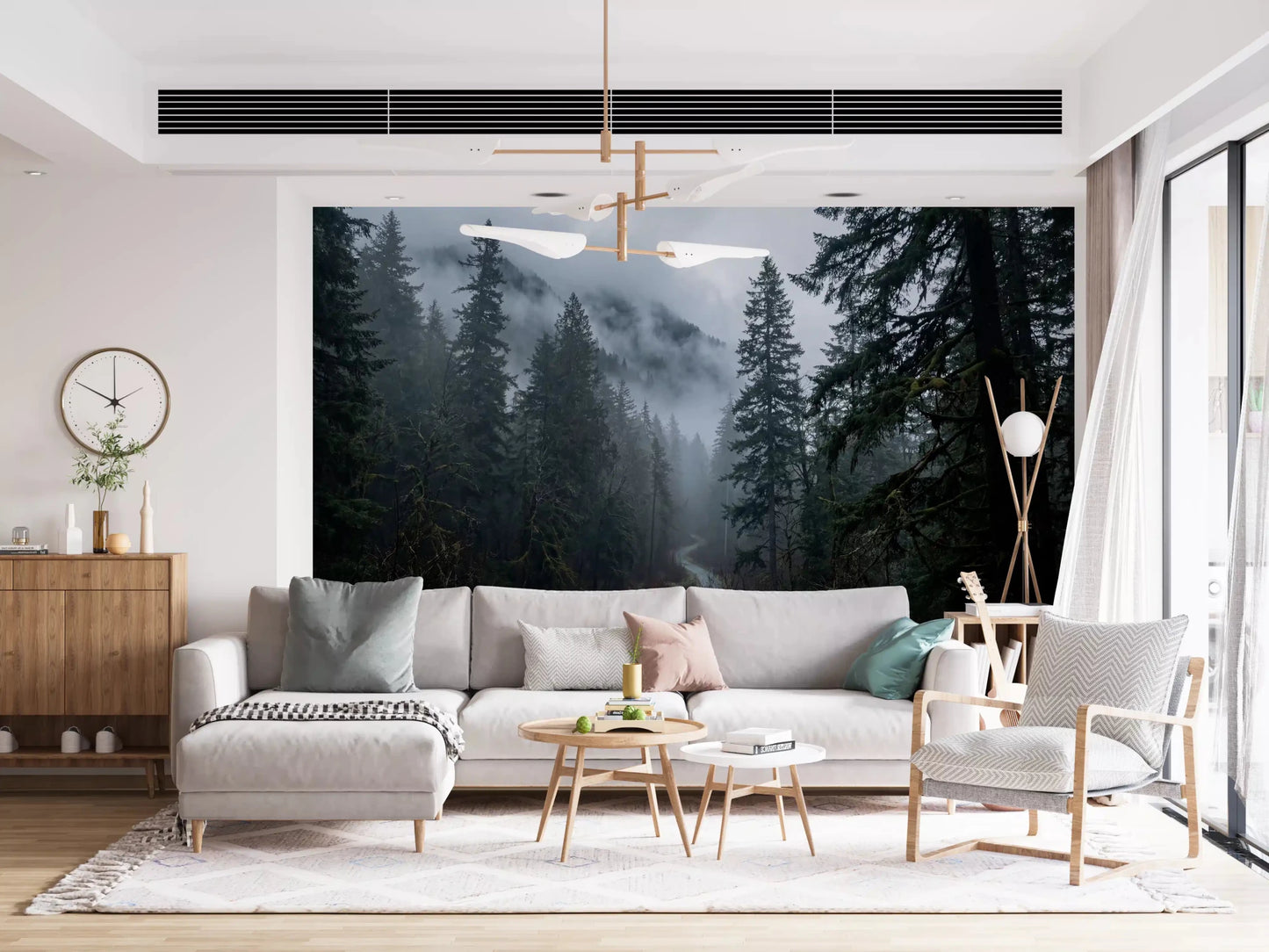 Misty Forest Path In Winter Wall Mural