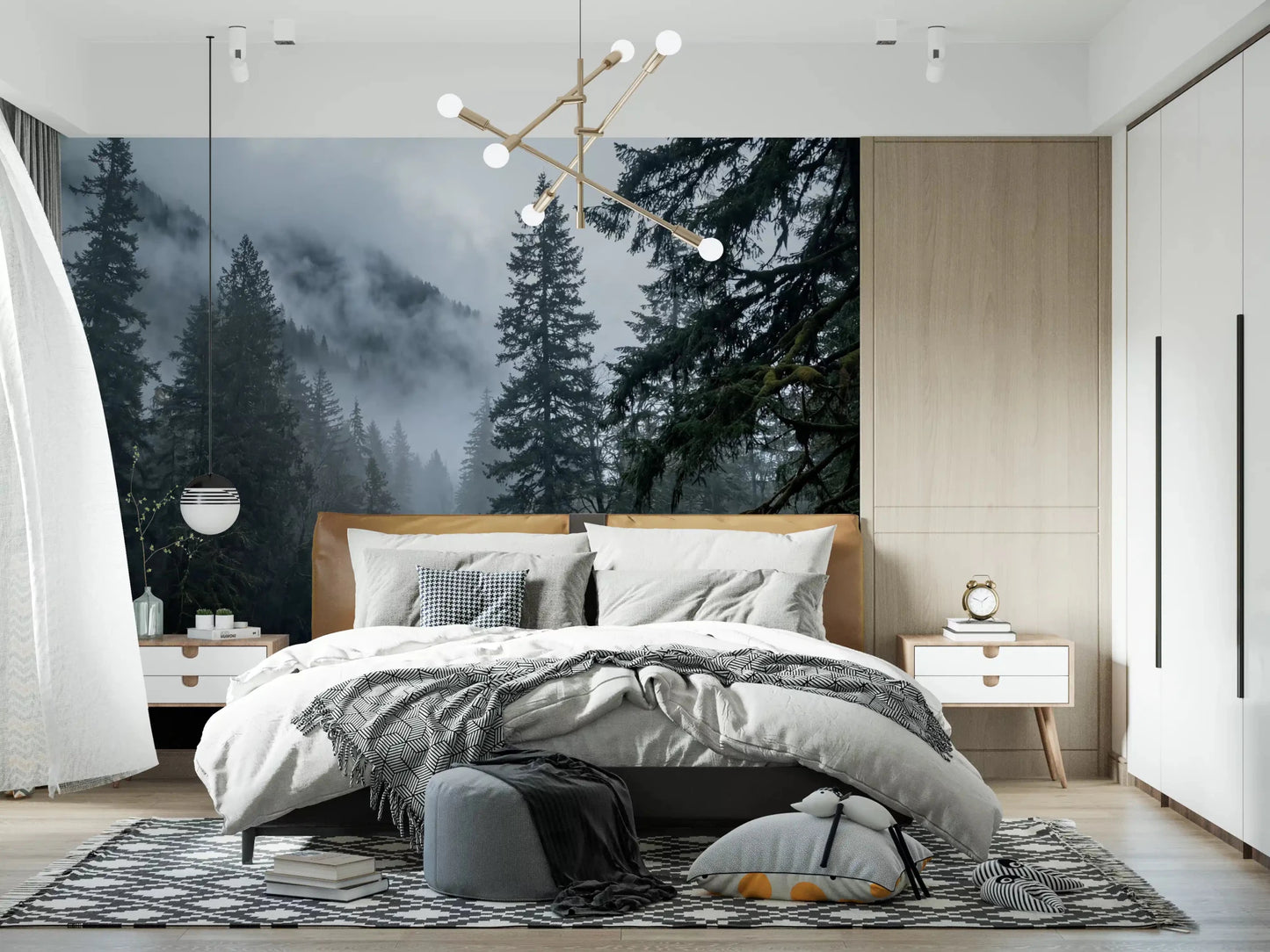 Misty Forest Path In Winter Wall Mural