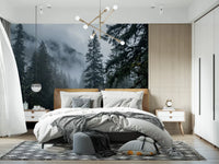 Misty Forest Path In Winter Wall Mural