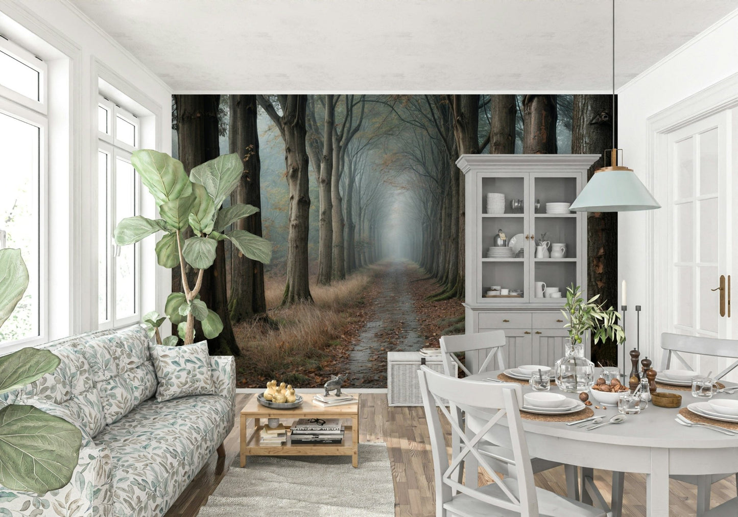 Nature inspired wall mural for a contemporary office backdrop.