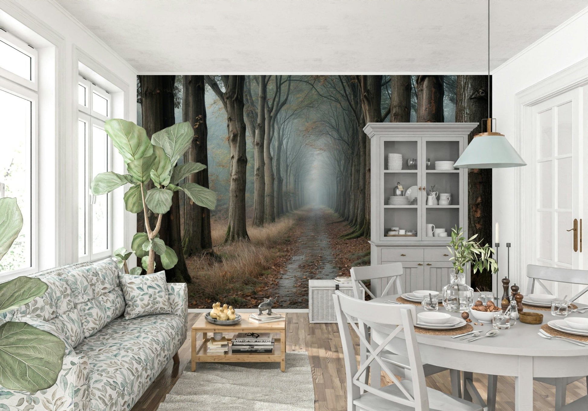Nature inspired wall mural for a contemporary office backdrop.