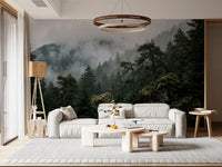 Close perspective in a Living room showing the detail of the nature forest mural., GD9100