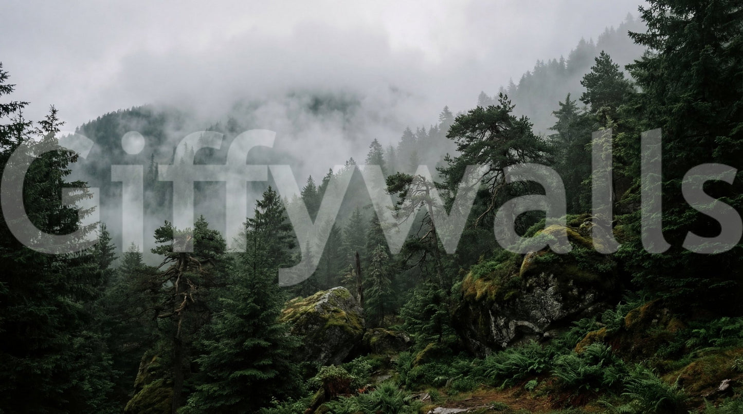 Close up of individual panels showing the flow of the Misty Forest Wall Mural., GD9100