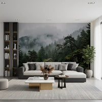 Atmospheric depth created by the Misty Forest Wall Mural panels in an interior space., GD9100