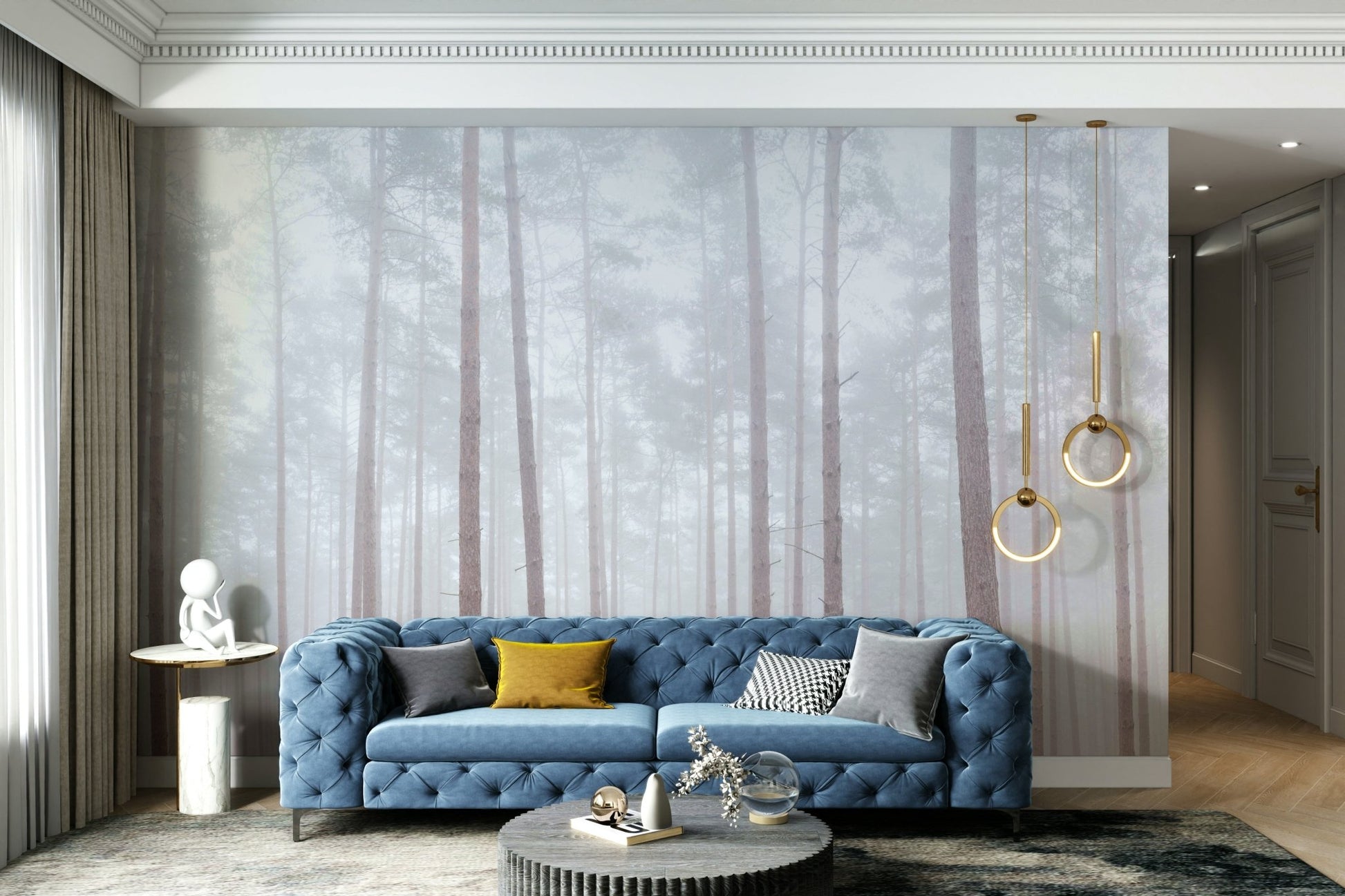 Foggy woodland wallpaper for calm interiors

