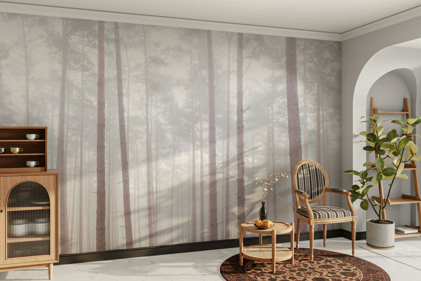 Serene woodland mural for peaceful spaces

