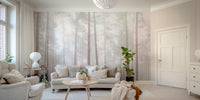 Moody forest mural with gentle fog

