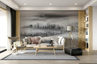 Dreamy Misty Forest wall art, enchanting natural graphic.