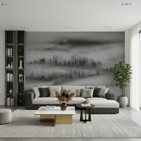 Mystical Misty Forest wall covering, atmospheric foggy woods.
