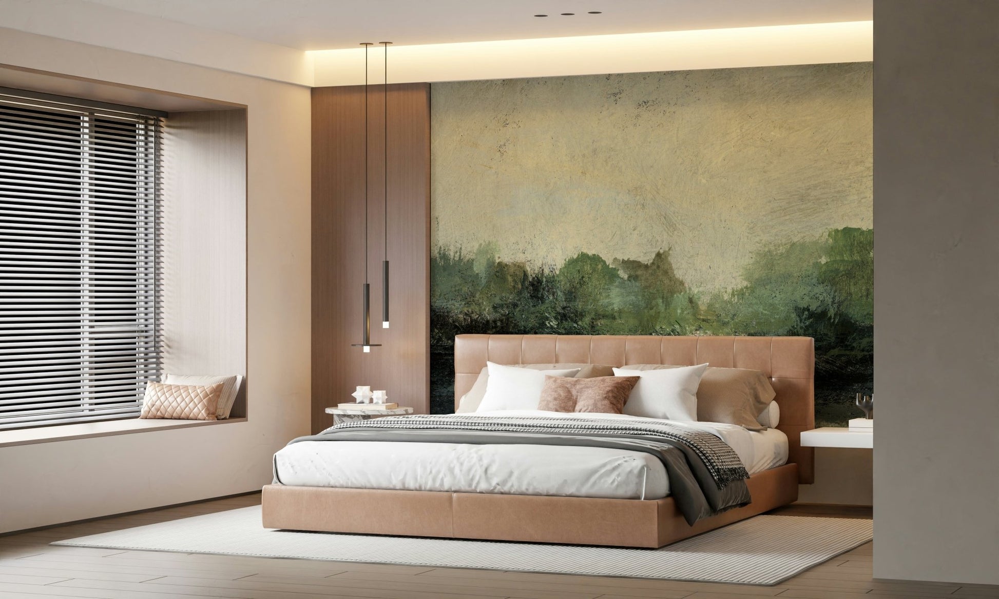 A tranquil subtle forest wall mural for your decor.