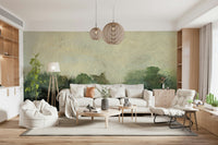 A calming serene view wallpaper mural that defines a space.