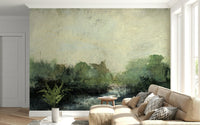 A beautiful misty glen wallpaper mural of a serene woodland.