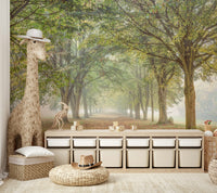 The trees are tall and their forms are softened by the mist.

