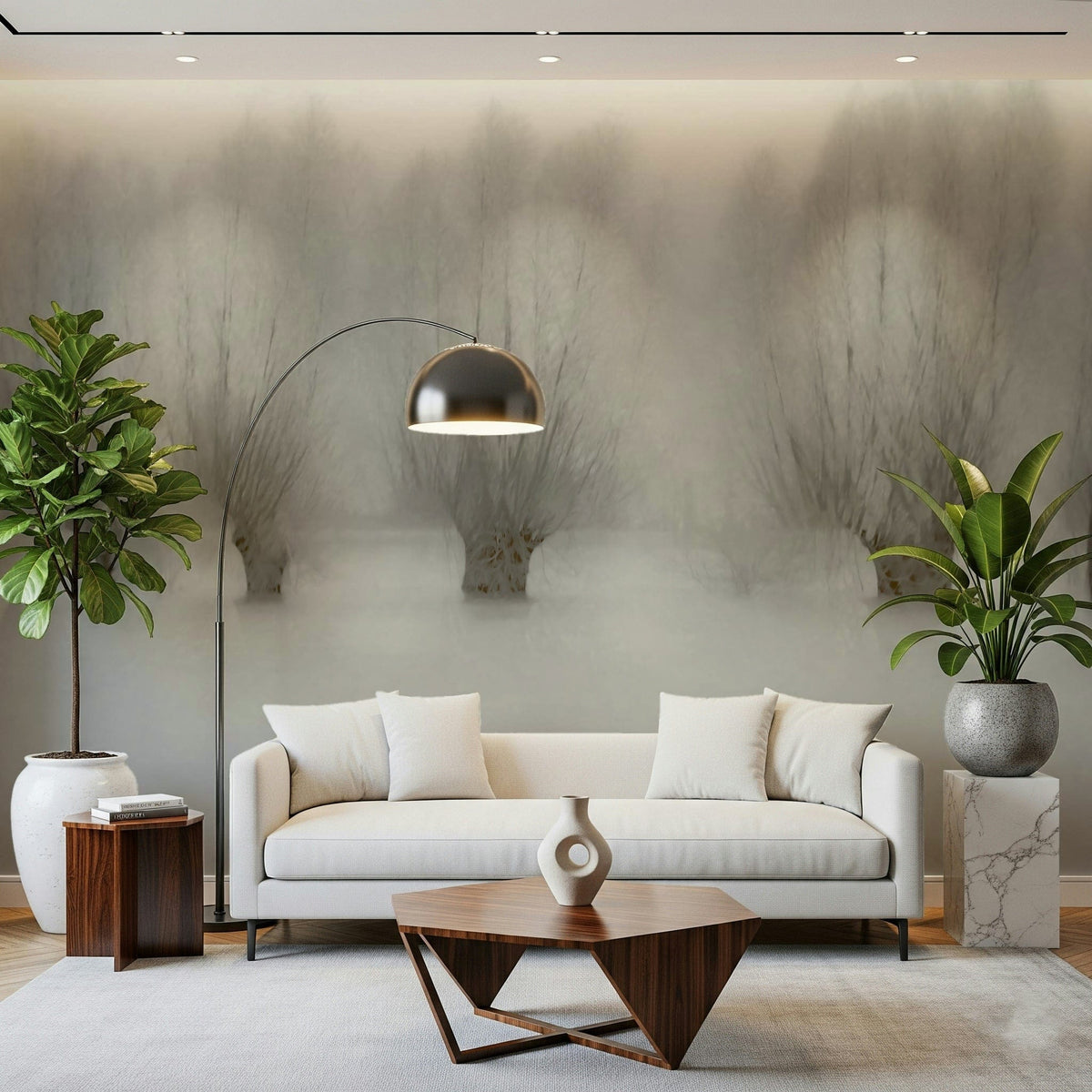 A beautiful ethereal forest wallpaper mural with soft, misty light., GD5658