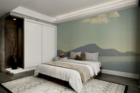 Soft gray and blue tones create a calm, tranquil atmosphere


