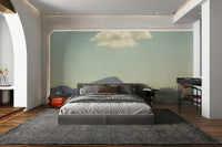 Misty Isle Wall Mural with fog-covered island and serene waters

