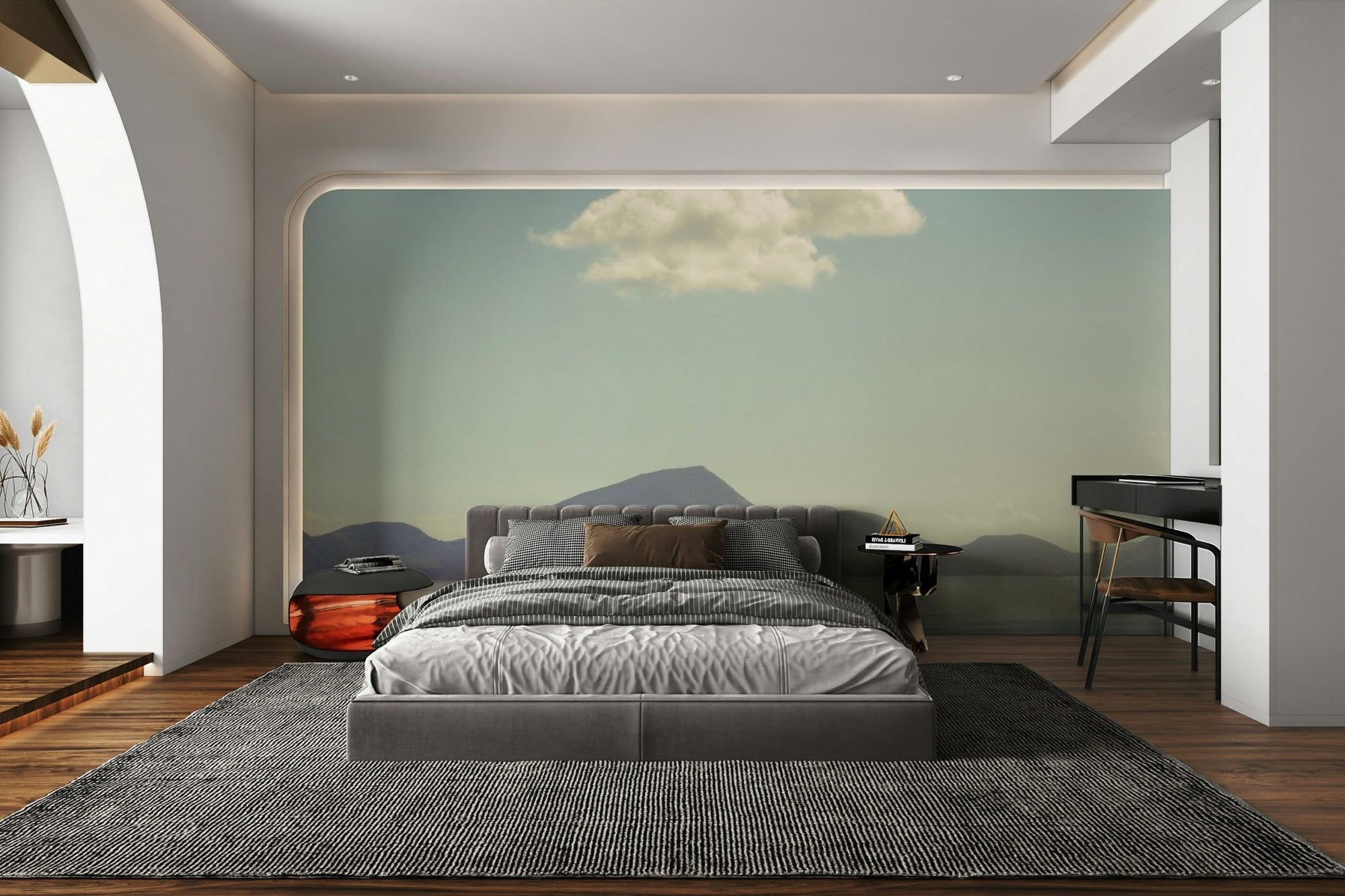 Misty Isle Wall Mural with fog-covered island and serene waters, GD2673