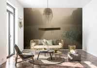 A beautiful wide-angle wall mural of a serene landscape.