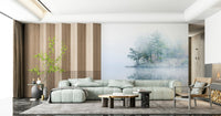 Misty Lake Serenity Woodland, a stunning wall decoration with quiet, reflective waters.