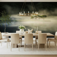Soft light filtering through mist Misty Lake Woodland decorative wall art.