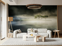 Peaceful woodland island vista Misty Lake Woodland artistic wall panel.