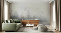 Misty Lake's Edge Wall Mural with soft fog in a calm living room.